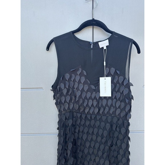 Anthropologie Foxiedox black peacock 3D Appliqués Illusion Sheer Neck dress Sz M - Picture 7 of 16